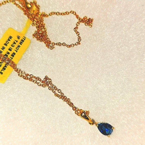 NWT - Deep Blue London Topaz on Gold Chain - Picture 2 of 10